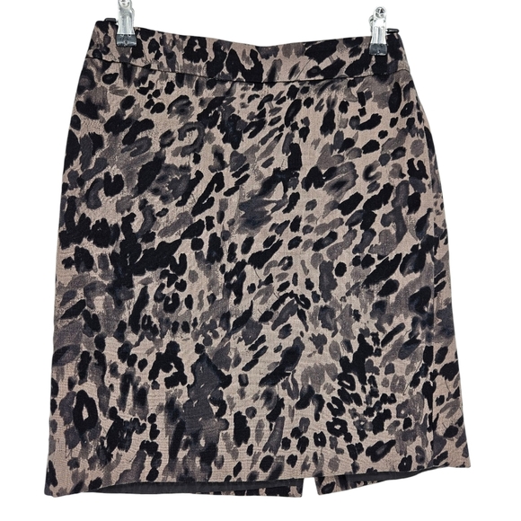 Ann Taylor Straight Pencil Skirt Leopard Animal Print Zip Lined Petite 4P - Picture 1 of 6